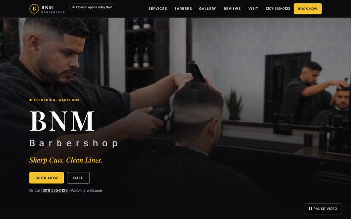 Home page of the BNM Barbershop demo site