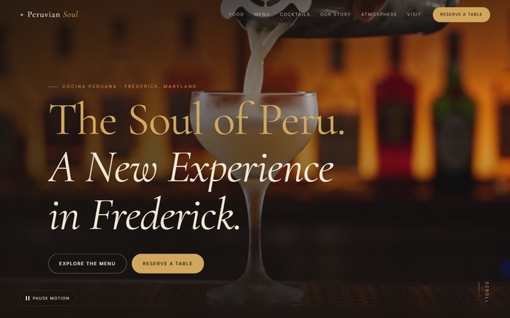 Home page of the Peruvian Soul demo site
